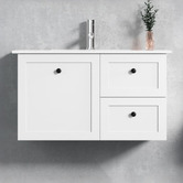 Roma Bathroom Whitby 900mm Matte White Wall Hung Single Vanity with Ceramic Countertop