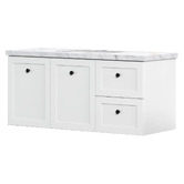 Roma Bathroom Whitby 1200mm Matte White Wall Hung Single Vanity with 50mm Stone Countertop