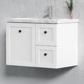 Roma Bathroom Whitby 750mm Matte White Wall Hung Single Vanity with 50mm Stone Countertop