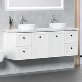 Roma Bathroom Whitby 1500mm Matte White Wall Hung Double Vanity with 50mm Stone Countertop