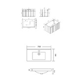 Roma Bathroom Boardwalk 750mm Matte Grey Wall Hung Single Vanity with Ceramic Countertop