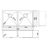 Roma Bathroom Hanes 880mm Undermount Double Stainless Steel Kitchen Sink
