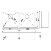 Roma Bathroom Hanes 880mm Undermount Double Stainless Steel Kitchen Sink