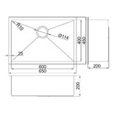 Roma Bathroom Hanes 650mm Undermount Single Stainless Steel Kitchen Sink