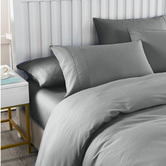 Chiswick Living 6 Piece Mid Grey Bamboo &amp; Microfibre Quilt Cover &amp; Fitted Sheet Set