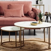 Linea Furniture 2 Piece Torlef Round Faux Marble Nesting Coffee Table Set