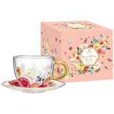 Ashdene 2 Piece Springtime Soiree Double Wall Glass Teacup &amp; Saucer Set