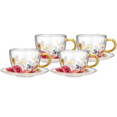 Ashdene Springtime Soiree 300ml Double Wall Glass Teacups &amp; Saucers