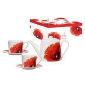 Ashdene 5 Piece Red Poppies 900ml Teapot &amp; Teacup Set