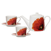 Ashdene 5 Piece Red Poppies 900ml Teapot &amp; Teacup Set