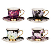 Ashdene 4 Piece Dark Florals 180ml Cup &amp; Saucer Set