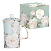 Ashdene Mint Elegant Rose 370ml Mug with Lid &amp; Infuser