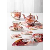 Ashdene 5 Piece Peach Peony Bold Blooms Teapot &amp; Cup Set