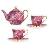 Ashdene 5 Piece Pink Dahlia Bold Blooms Teapot &amp; Cup Set