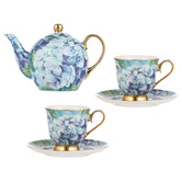 Ashdene 5 Piece Blue Hydrangea Bold Blooms Teapot &amp; Cup Set