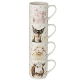 Ashdene 4 Piece Farmyard Faces 330ml Stackable Mug Set