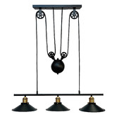 Observatory Lighting Industrial Iron Pulley Linear 3 Light Pendant