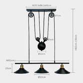 Observatory Lighting Industrial Iron Pulley Linear 3 Light Pendant