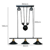 Observatory Lighting Industrial Iron Pulley Linear 3 Light Pendant