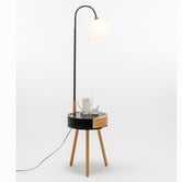New Life Lighting Roman Rubberwood Floor Lamp with USB Charger