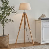 New Life Lighting Yolanda Natural Timber Adjustable Tripod Floor Lamp