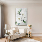 By Designs White Magnolia Framed Canvas Wall Art