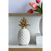 Elegant Designs White Pineapple with Gold Crown Ceramic Ornament