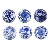 Elegant Designs 6 Piece Blue &amp; White Aline Porcelain Decorative Ball Set