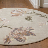 Laura Ashley Natural &amp; Sage Green Gosford Round Wool-Blend Rug