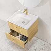 Braxton Home Callum 600mm Oak Wall Hung Single Vanity with Ceramic Countertop
