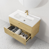 Braxton Home Callum 900mm Oak Wall Hung Single Vanity with Ceramic Countertop