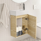 Braxton Home Callum 400mm Oak Wall Hung Small Space Single Vanity with Ceramic Countertop