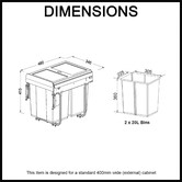 Elite Domestique 40L Steel Twin Slide Out Waste Bin with Door Mount for 400mm Cupboard