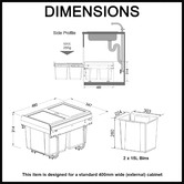 Elite Domestique 30L Steel Twin Slide Out Under Sink Waste Bin