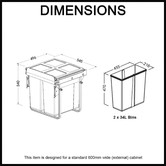 Elite Domestique 68L Steel Twin Slide Out Waste Bin with Door Mount
