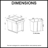 Elite Domestique 90L Steel Twin Slide Out Waste Bin with Door Mount