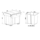 Elite Domestique 40L Steel Twin Slide Out Waste Bin with Door Mount for 450mm Cupboard