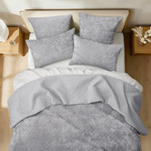 Chiswick Living Silver Line Cross Stitch Quillon Velvet Coverlet Set