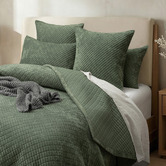 Chiswick Living Green Cross Stitch Quillon Velvet Coverlet Set