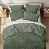 Chiswick Living Green Cross Stitch Quillon Velvet Coverlet Set
