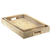 Natura Kitchen 2 Piece Whitewash Rattan Serving Tray Set