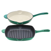 Lifestyle Traders 2 Piece Cast Iron Fry Pan &amp; Grill Pan Set
