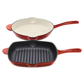 Lifestyle Traders 2 Piece Cast Iron Fry Pan &amp; Grill Pan Set