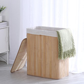 Lifestyle Traders 2 Section Bamboo Foldable Laundry Hamper