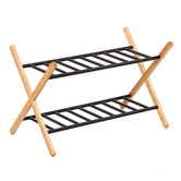 Lifestyle Traders Black &amp; Natural Quennie 2-Tier Bamboo &amp; Metal Shoe Rack