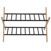 Lifestyle Traders Black &amp; Natural Quennie 2-Tier Bamboo &amp; Metal Shoe Rack