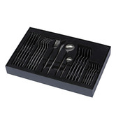 Sherwood Housewares 24 Piece Matte Black Polish Stainless Steel Cutlery Set