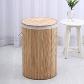 Lifestyle Traders Round Helix Folding Bamboo Laundry Hamper