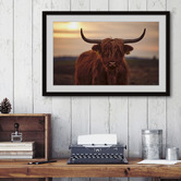 Galerie Art Co Sunset &amp; Cows Framed Paper Print Wall Art