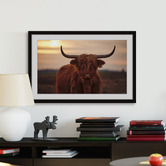 Galerie Art Co Sunset &amp; Cows Framed Paper Print Wall Art